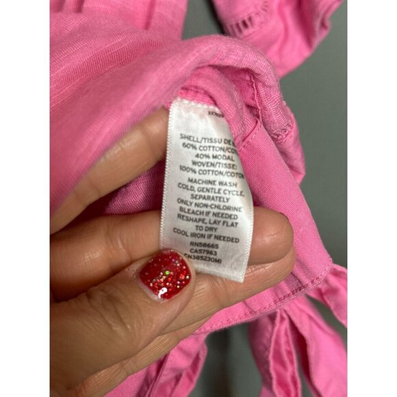 CASLON Women's Small V-Neck SS Embroidered Hem Wrap Top Pink - Picture 4 of 8